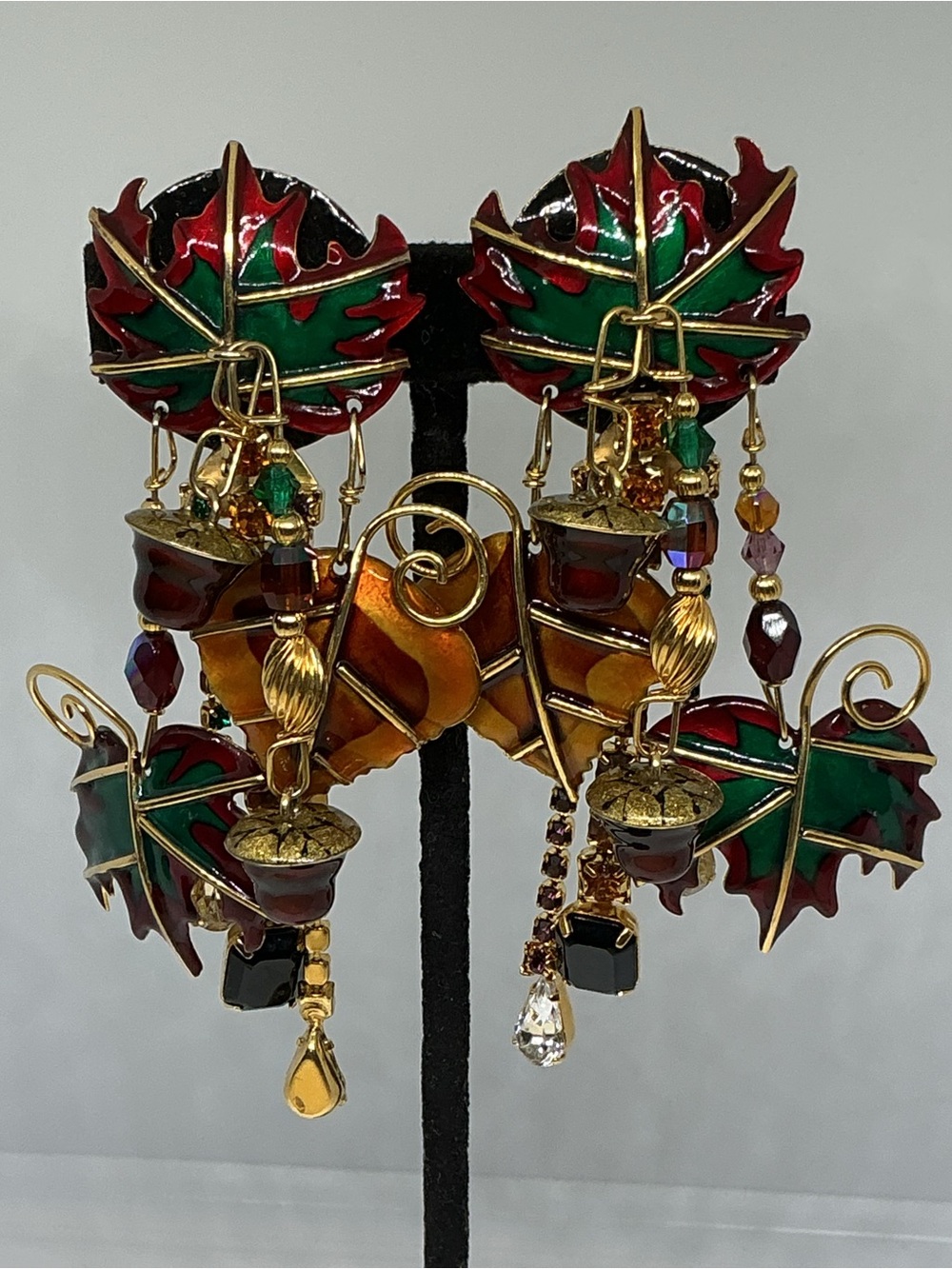 Lunch at the Ritz “Autumn in New York” Leaf Acorn Clip Earrings